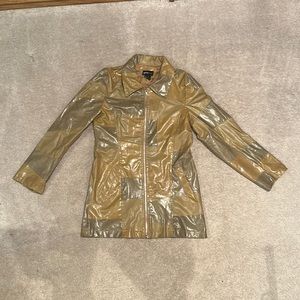Girls brown faux leather patchwork jacket trench style